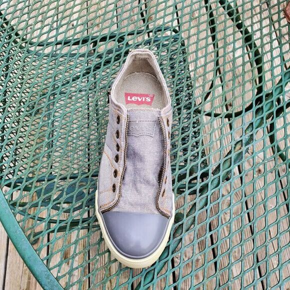 Levi's Kids Sz 5.5 Zip Lo Denim Canvas Skate Shoes Gray - Picture 2 of 12